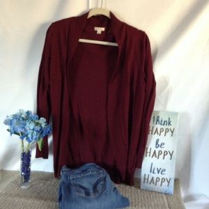 Open front burgundy cardigan